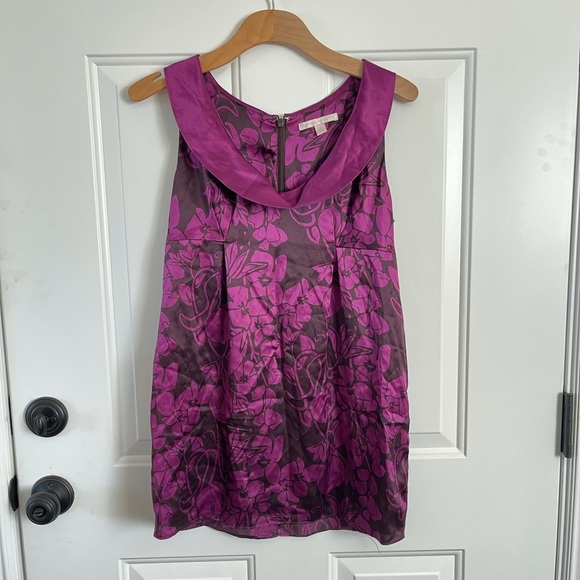 Rebecca Taylor Purple Floral Silk A-Line Shift Dress Size 8 - Picture 1 of 4